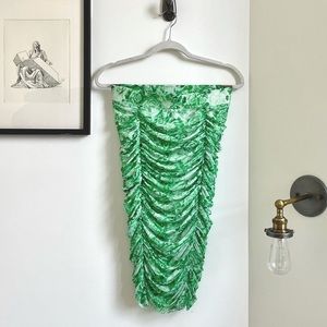 GANNI Ruched Rose Print Mesh Skirt